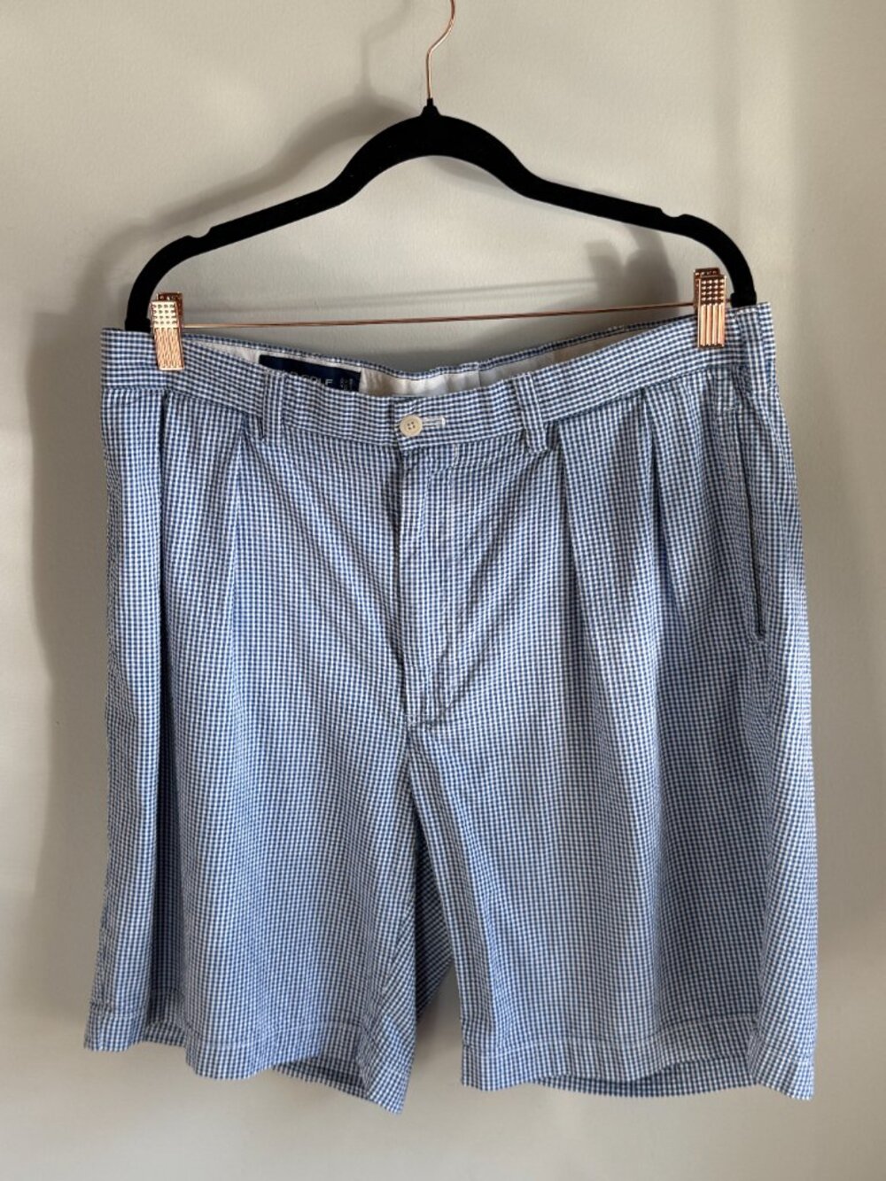 Men's Polo Ralph Lauren Blue White Gingham Sear Sucker Pleated Golf Shorts W35